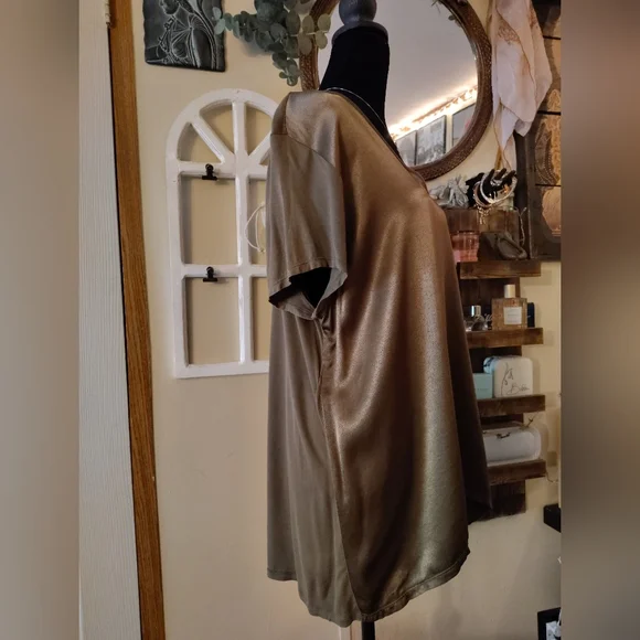 XCVI Olive Green Asymmetrical Short Sleeve T-Shirt - Picture 3 of 6